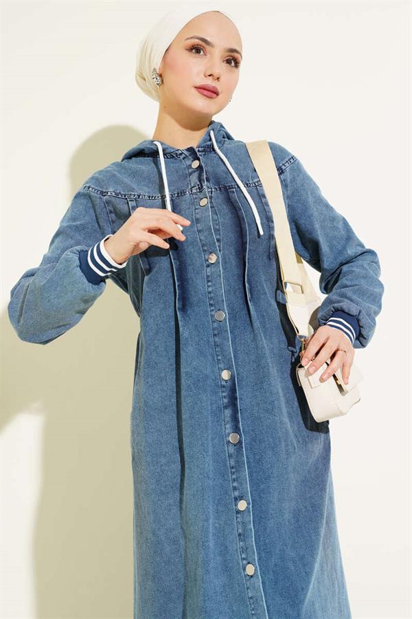 Hooded Button Down Denim Dress Jeans