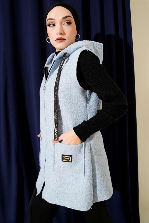 Hooded Boucle Vest Baby Blue