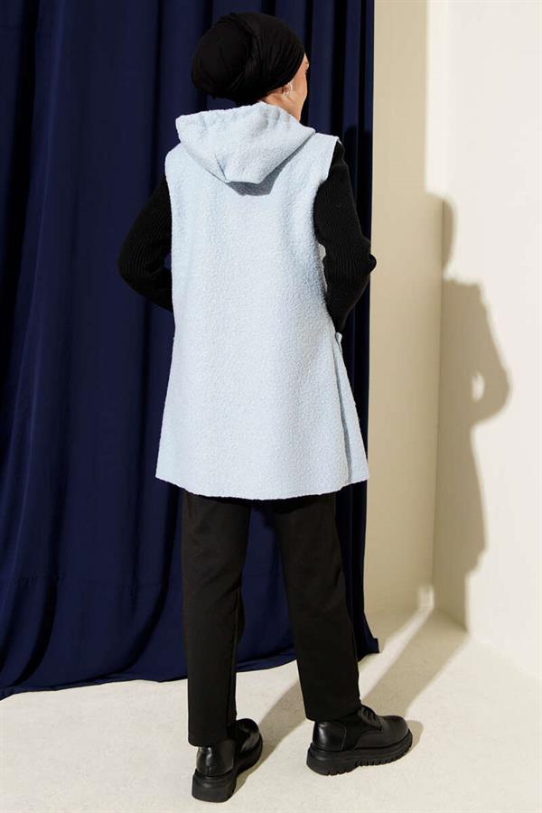 Hooded Boucle Vest Baby Blue