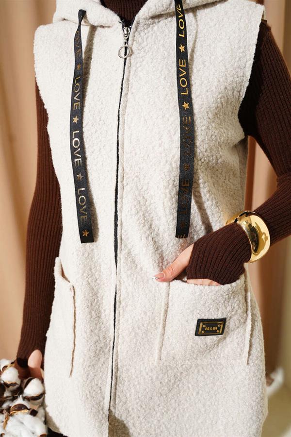 Hooded Boucle Vest Beige