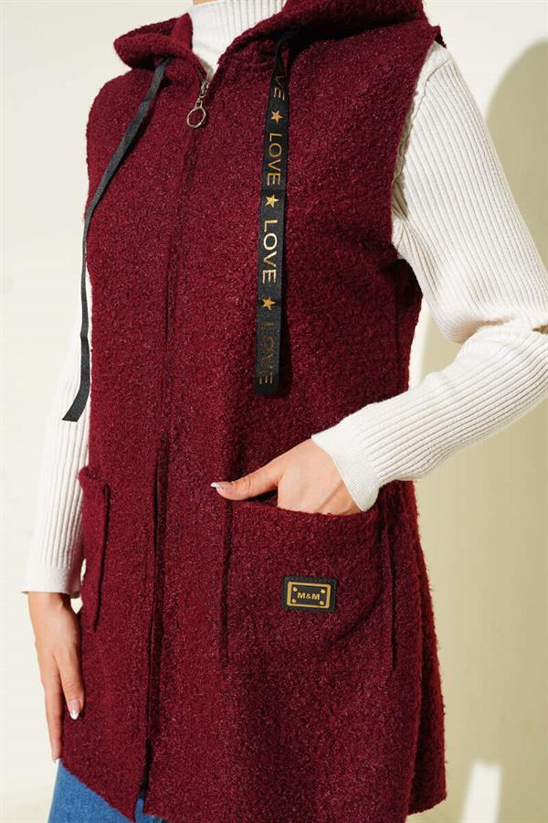 Hooded Boucle Vest Burgundy