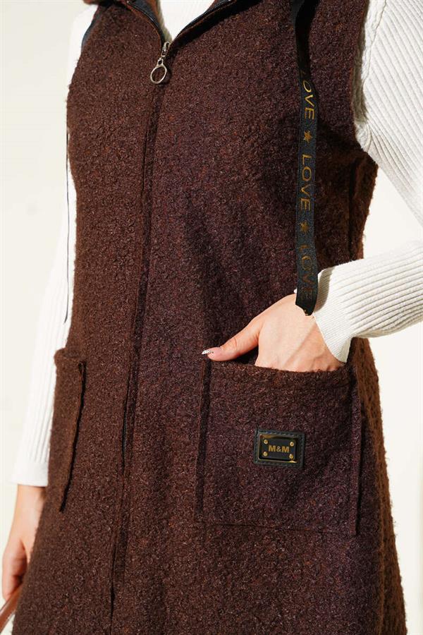 Hooded Boucle Vest Brown