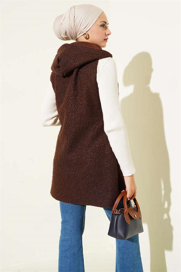 Hooded Boucle Vest Brown