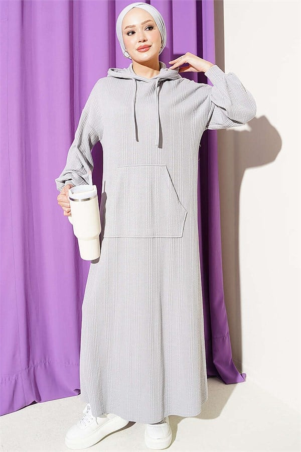 Hooded Dress with Pocket Detail, Grey
