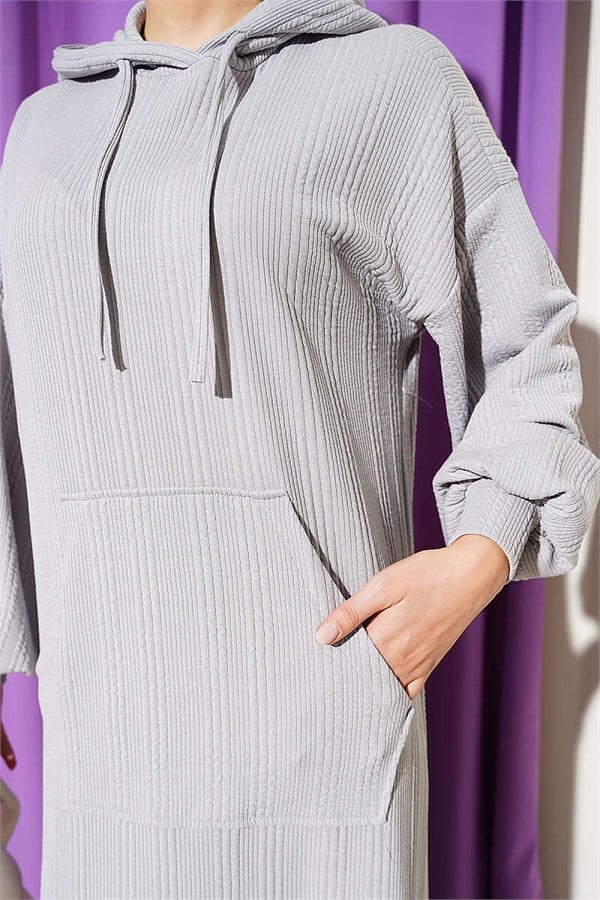Hooded Dress with Pocket Detail, Grey
