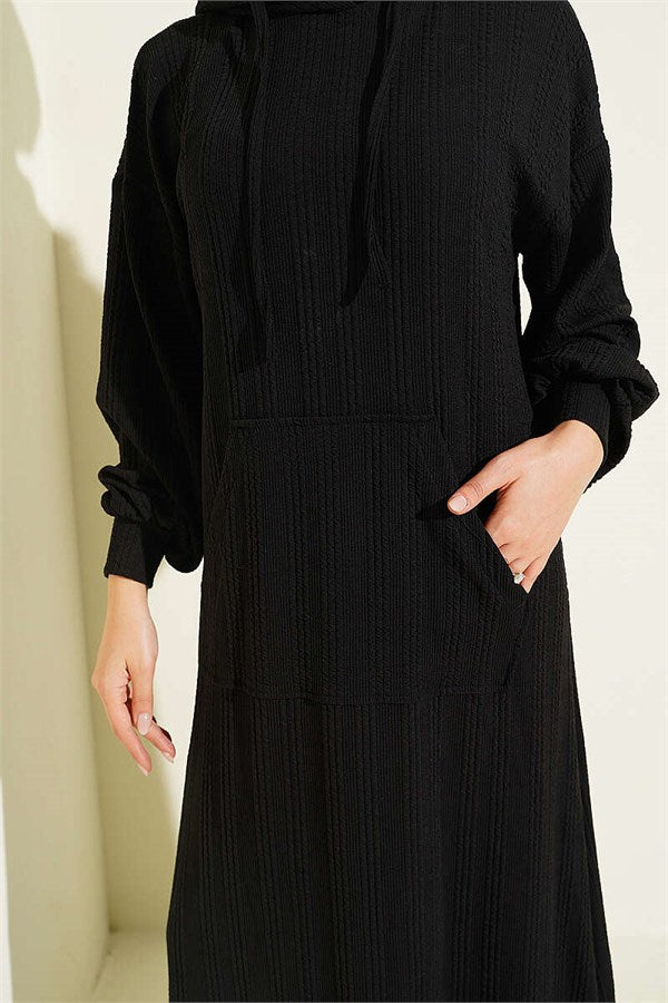 Hooded Dress with Pocket Detail, Black