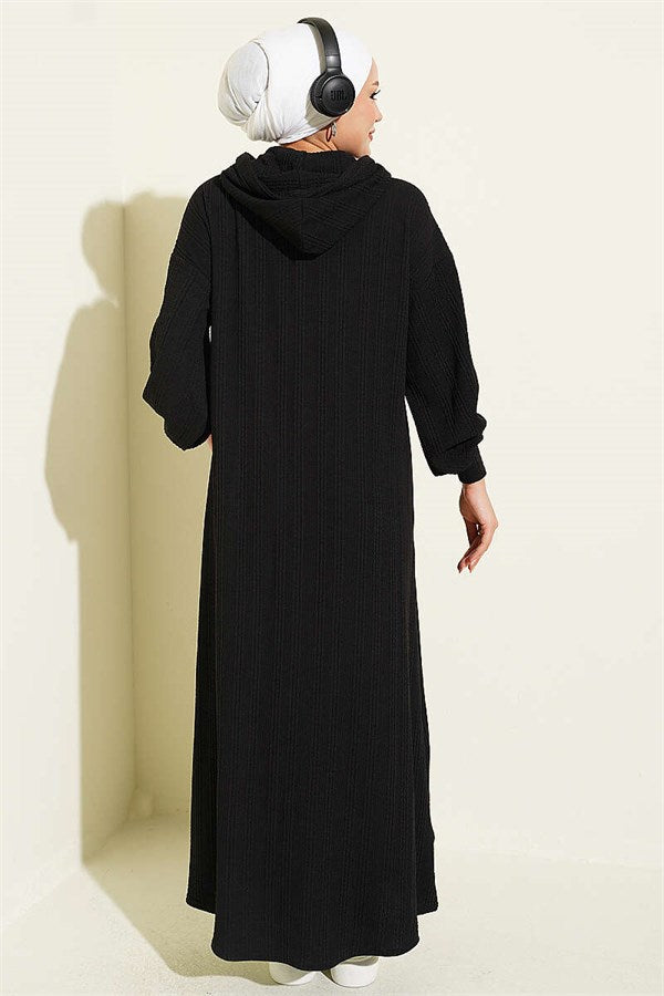Hooded Dress with Pocket Detail, Black