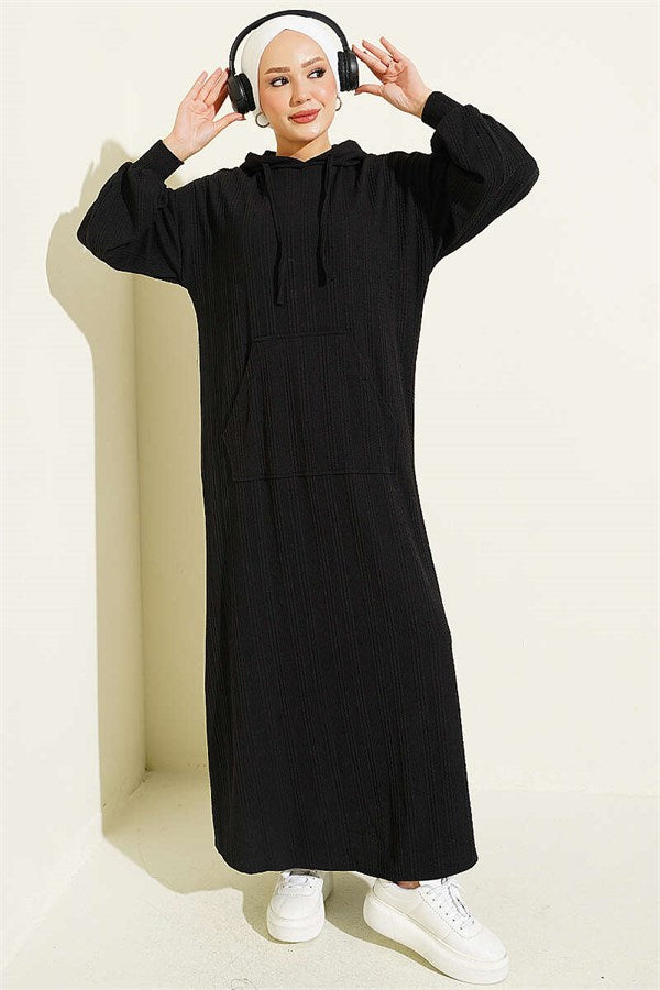 Hooded Dress with Pocket Detail, Black