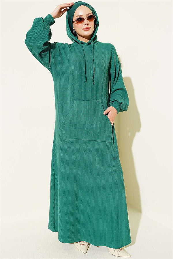 Hooded Dress with Pocket Detail, Green