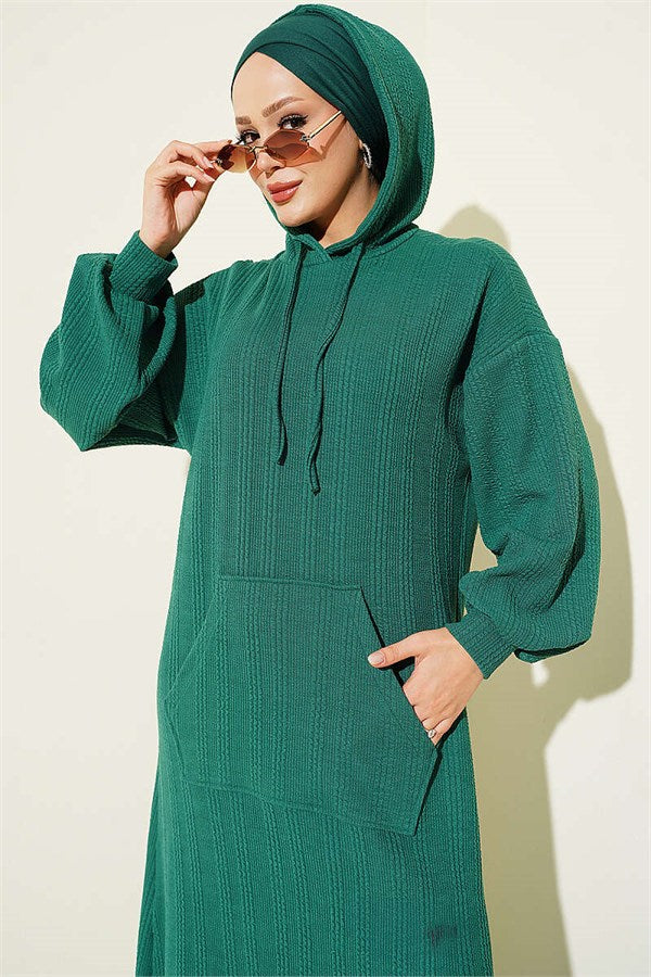 Hooded Dress with Pocket Detail, Green