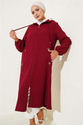Hooded Pocket Tree Bark Coat Burgundy
