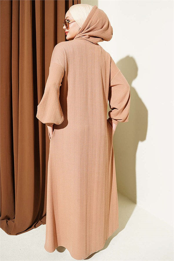 Hooded Pocket Knitted Dress Camel