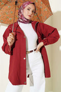 Hooded Jacket with Snap Button Details, Burgundy