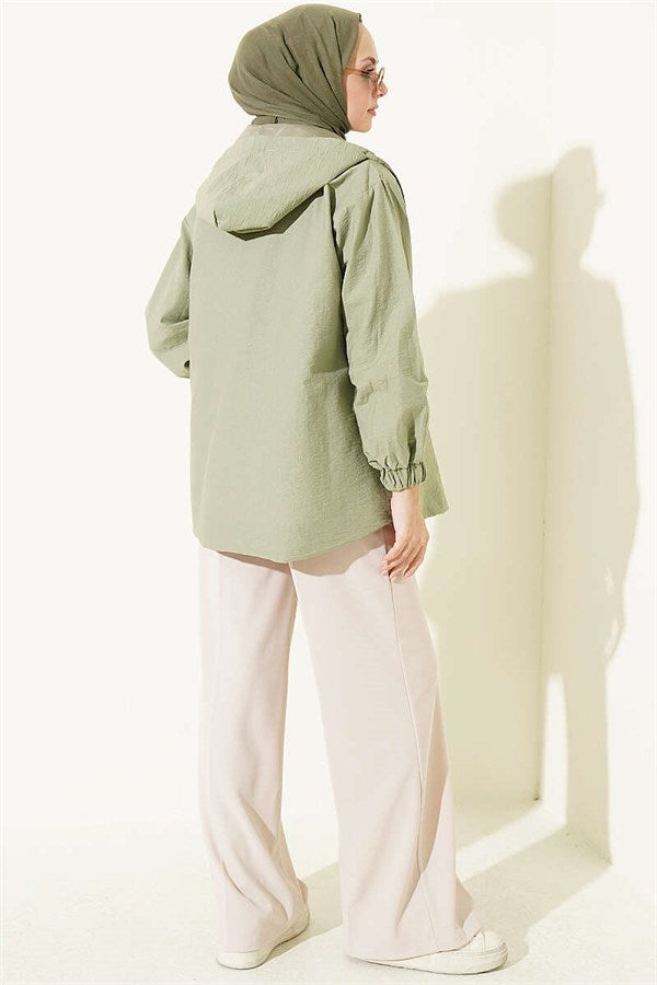 Hooded Jacket with Snap Button Details, Light Green