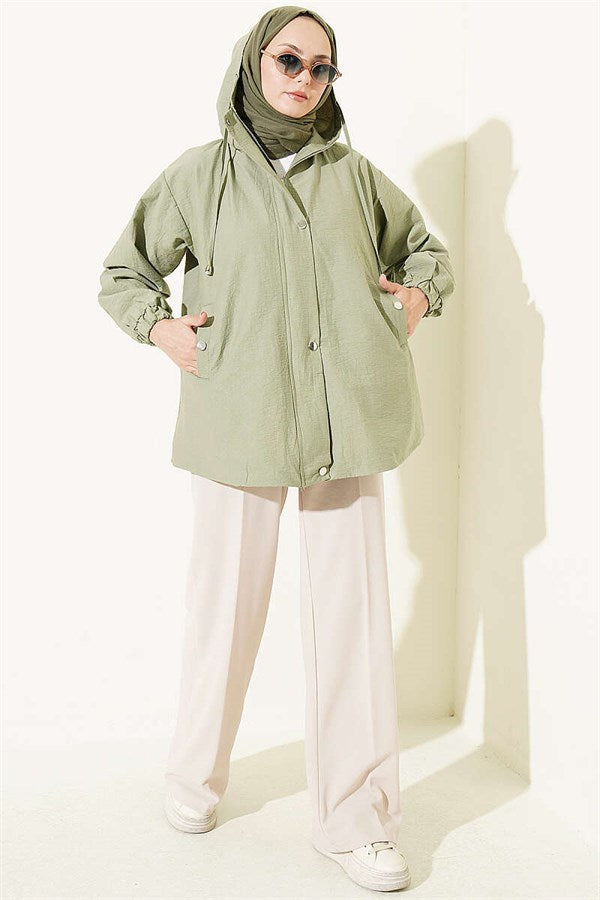 Hooded Jacket with Snap Button Details, Light Green