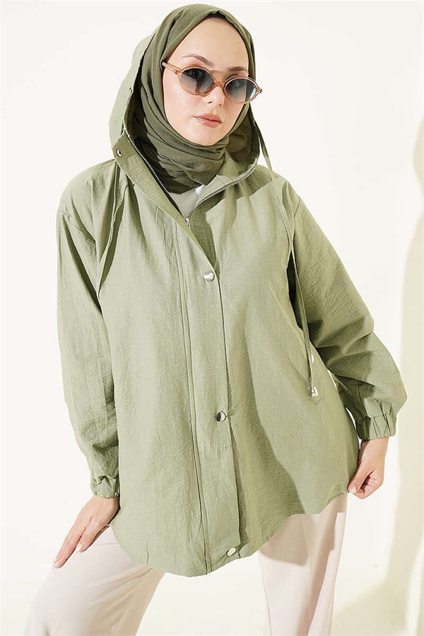 Hooded Jacket with Snap Button Details, Light Green