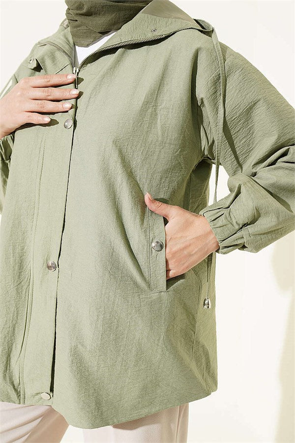 Hooded Jacket with Snap Button Details, Light Green