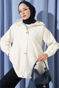 Hooded Jacket with Snap Button Details, Ecru