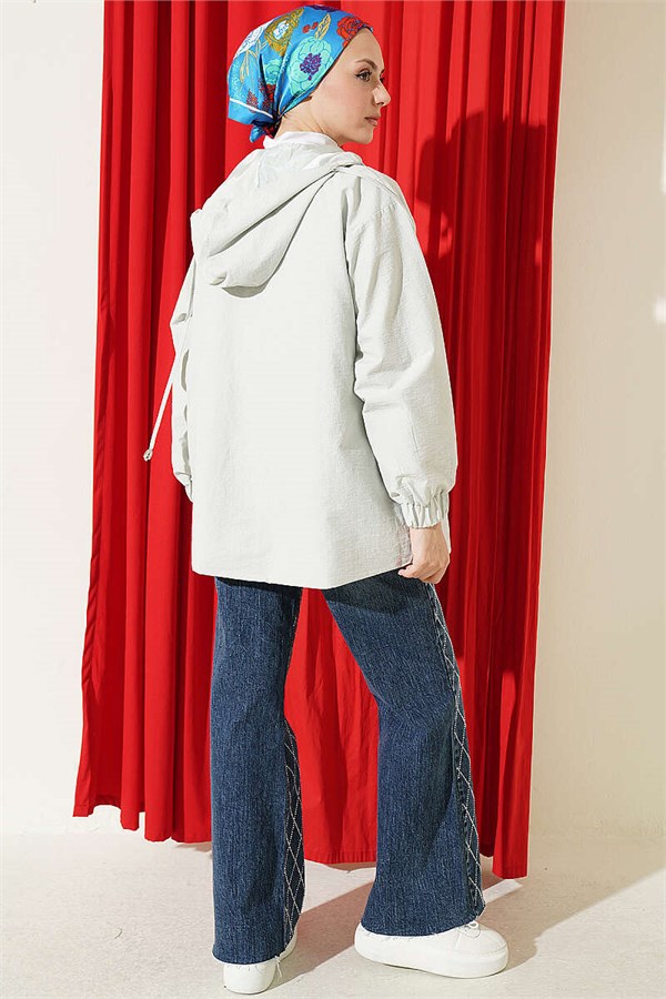 Hooded Jacket with Snap Button Details, Grey