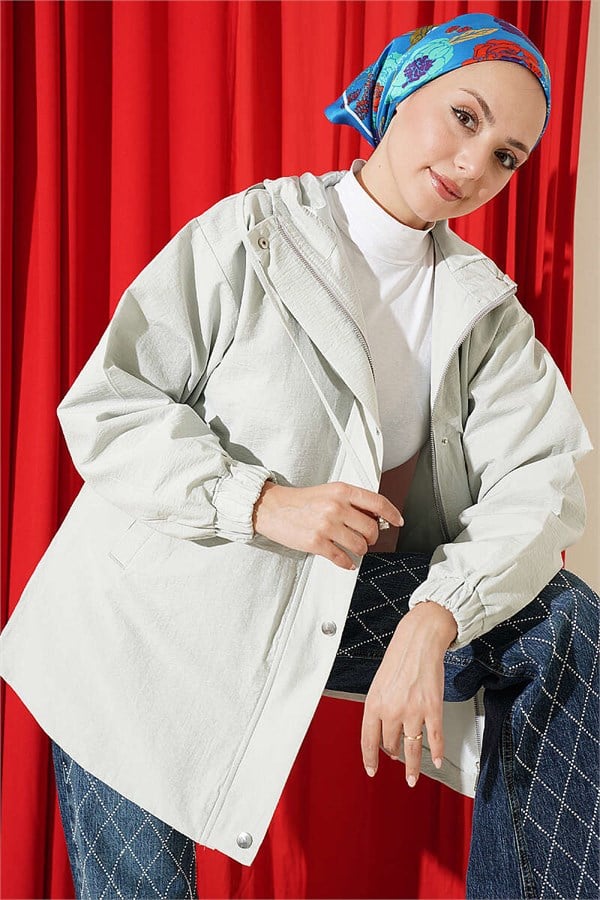 Hooded Jacket with Snap Button Details, Grey