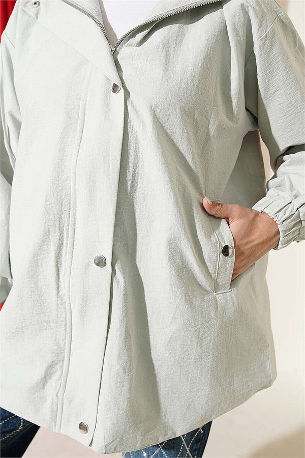 Hooded Jacket with Snap Button Details, Grey