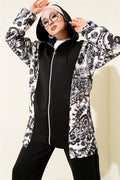 Hooded Patterned Scuba 2 Piece Set Black
