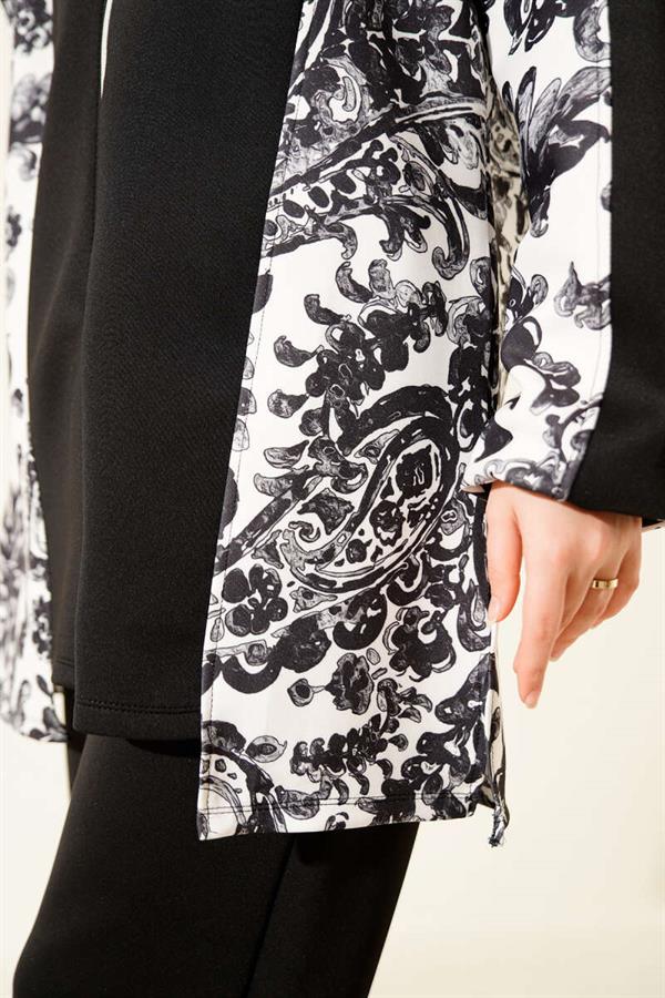 Hooded Patterned Scuba 2 Piece Set Black