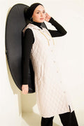 Hooded Button-Down Quilted Vest, Beige