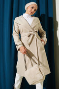 Hooded Buttoned Cashmere Coat Beige