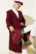 Hooded Buttoned Cashmere Coat Burgundy