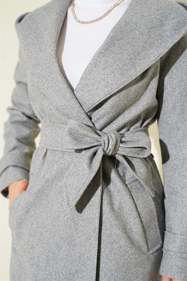 Hooded Buttoned Cashmere Coat Gray