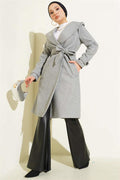 Hooded Buttoned Cashmere Coat Gray