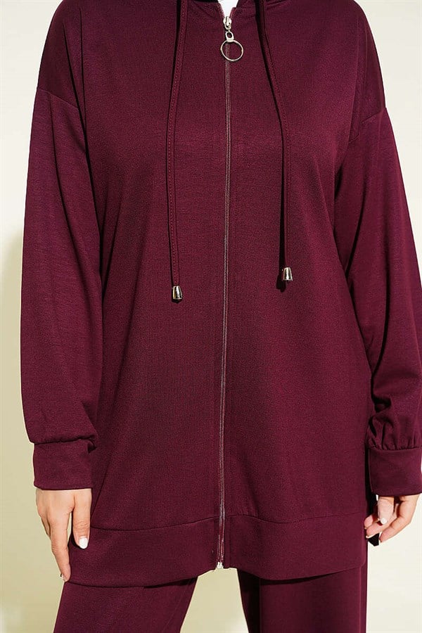 Hooded Dropped Shoulder Loysha 2 Piece Set Set, Plum