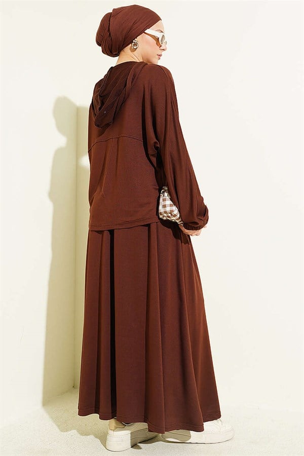Hooded Skirt 2 Piece Set in Coffee