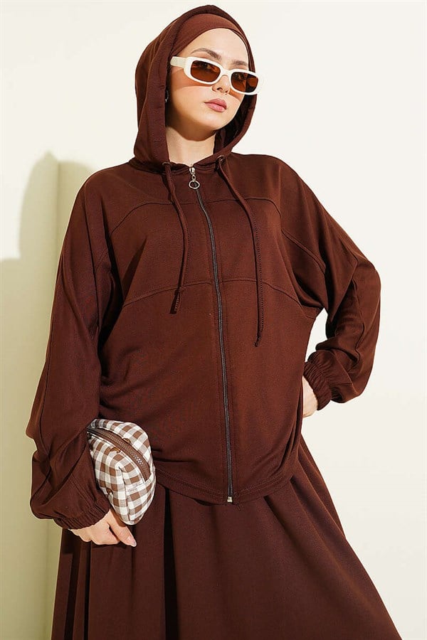 Hooded Skirt 2 Piece Set in Coffee
