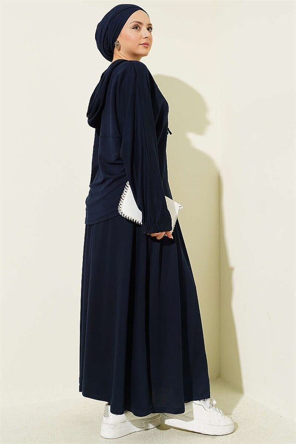 Hooded Skirt 2 Piece Set, Navy Blue