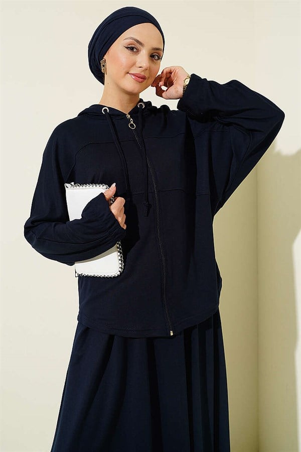 Hooded Skirt 2 Piece Set, Navy Blue