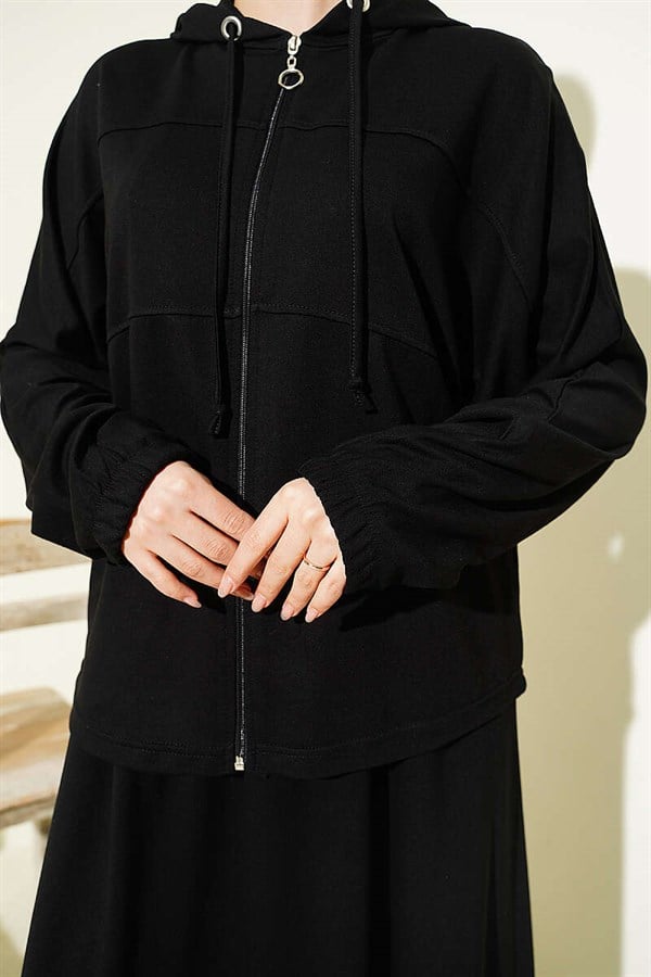 Hooded Skirt 2 Piece Set, Black