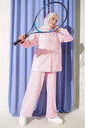 Hooded 2 Piece Set with Zipper Detail, Pink