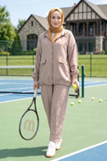 Hooded, Zip-Detailed, Loose-Fitting 2 Piece Set in Mink Color