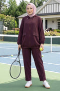Hooded, Zip-Detailed, Loose-Fitting 2 Piece Set in Plum