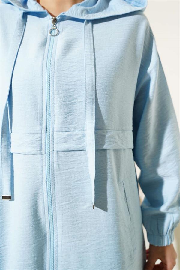 Hooded Zippered Arabboy Coat Ice Blue
