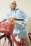 Hooded Zippered Arabboy Coat Ice Blue