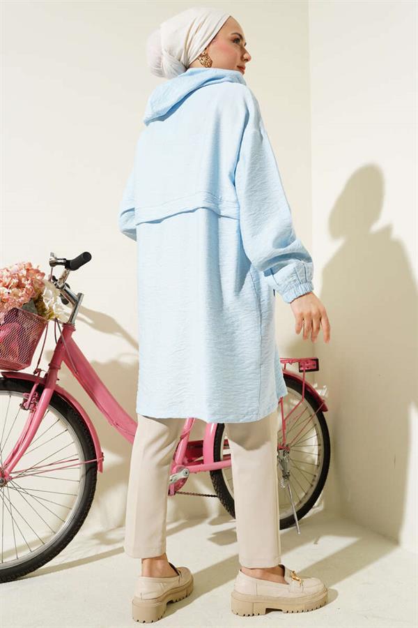 Hooded Zippered Arabboy Coat Ice Blue