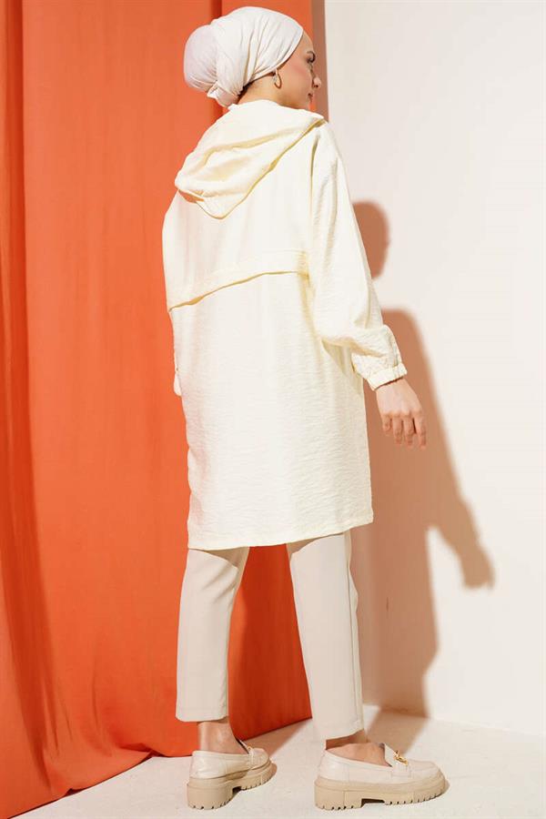 Hooded Zippered Arabboy Coat Ecru