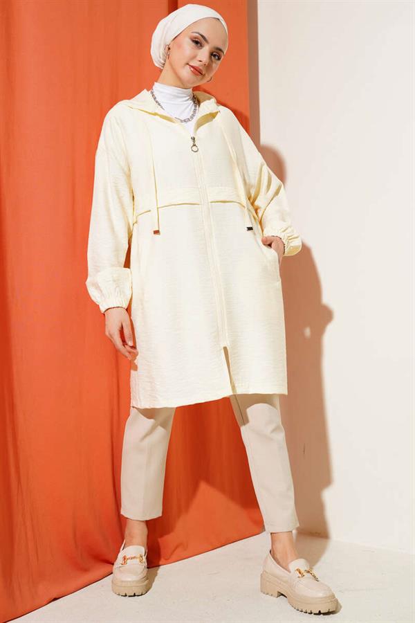 Hooded Zippered Arabboy Coat Ecru