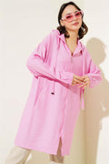 Hooded Zippered Arabboy Coat Pink