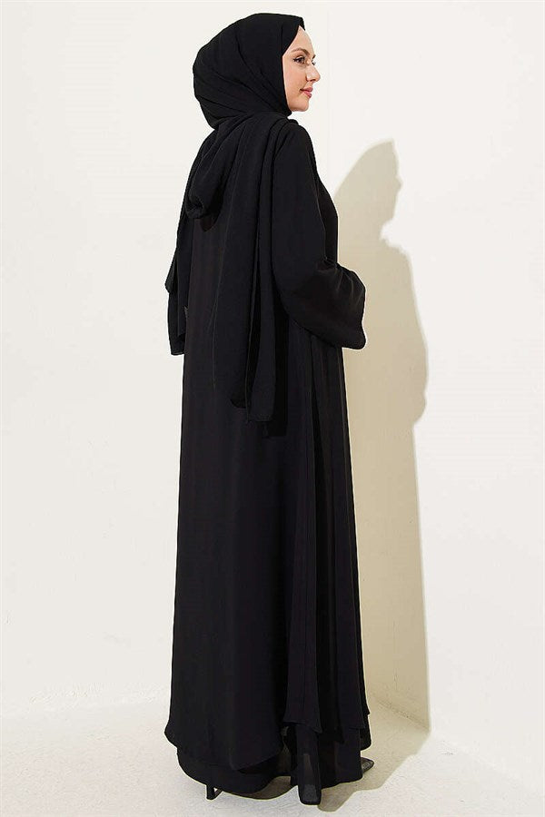 Hooded Zip-Up Abaya, Black