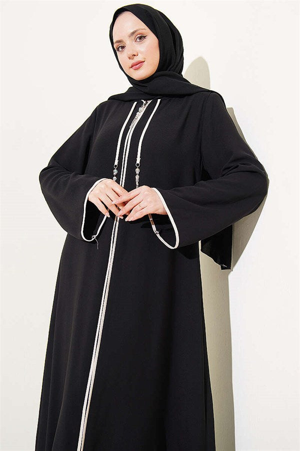 Hooded Zip-Up Abaya, Black