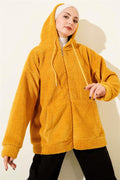 Hooded Zippered Plush Coat Mustard